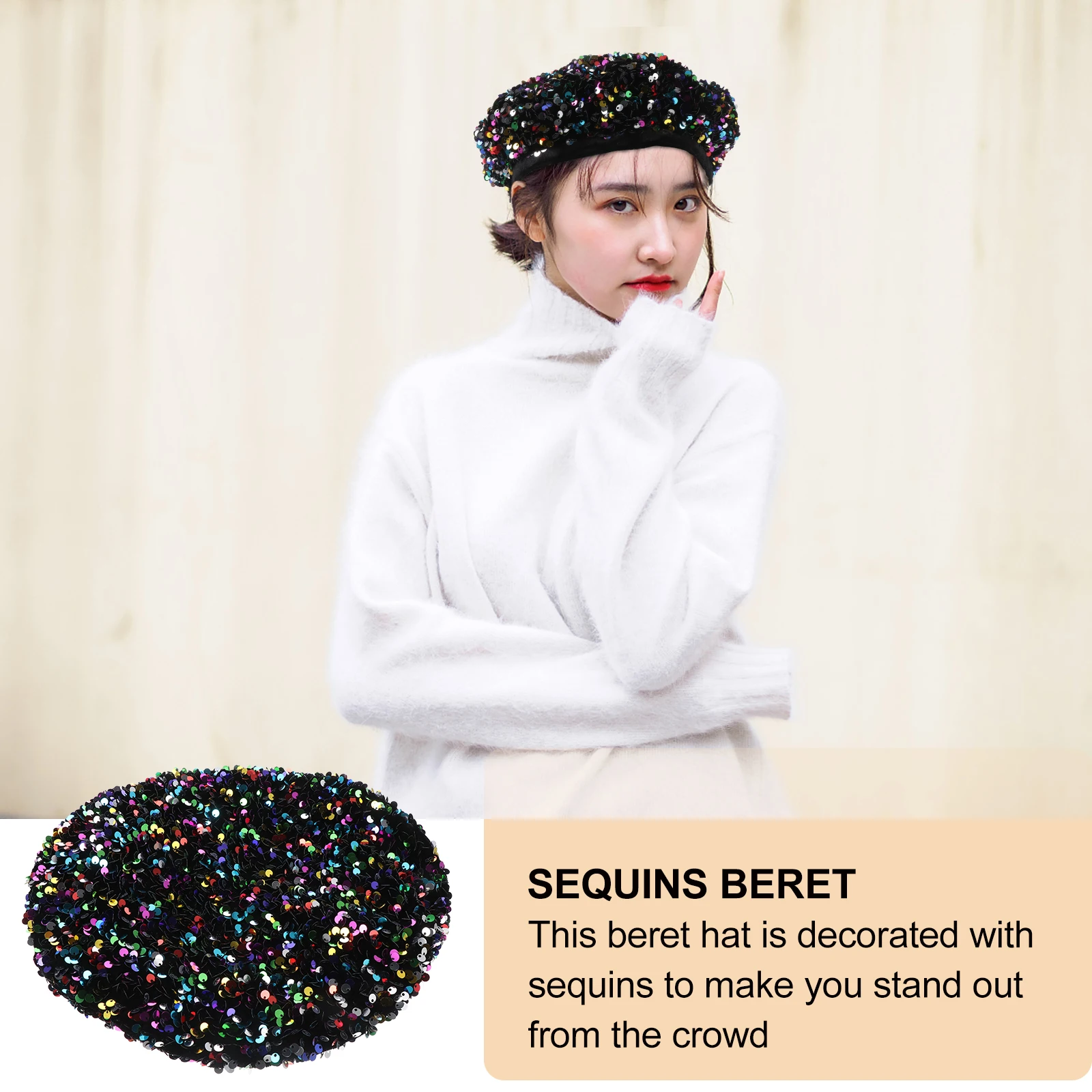 

Sequined Beret Sparkly Shiny Hat Beanie Bling Hats for Women Fancy