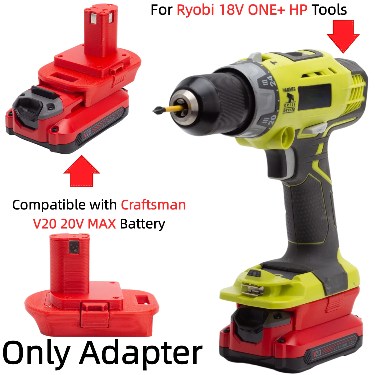 Battery Adapter/Converter for Craftsman V20 20V MAX Li-ion Battery To Ryobi 18V ONE+ HP Power Drill Impact Wrench(Only Adapter)