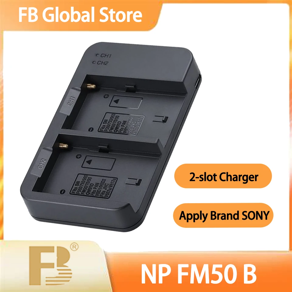 

FB NP-FM50-B Dual Slot Type-C Input Port Lightweight Portable Camera Battery Charger for SONY DSC-R1 F707 MVC-CD250 CCD-TRV116