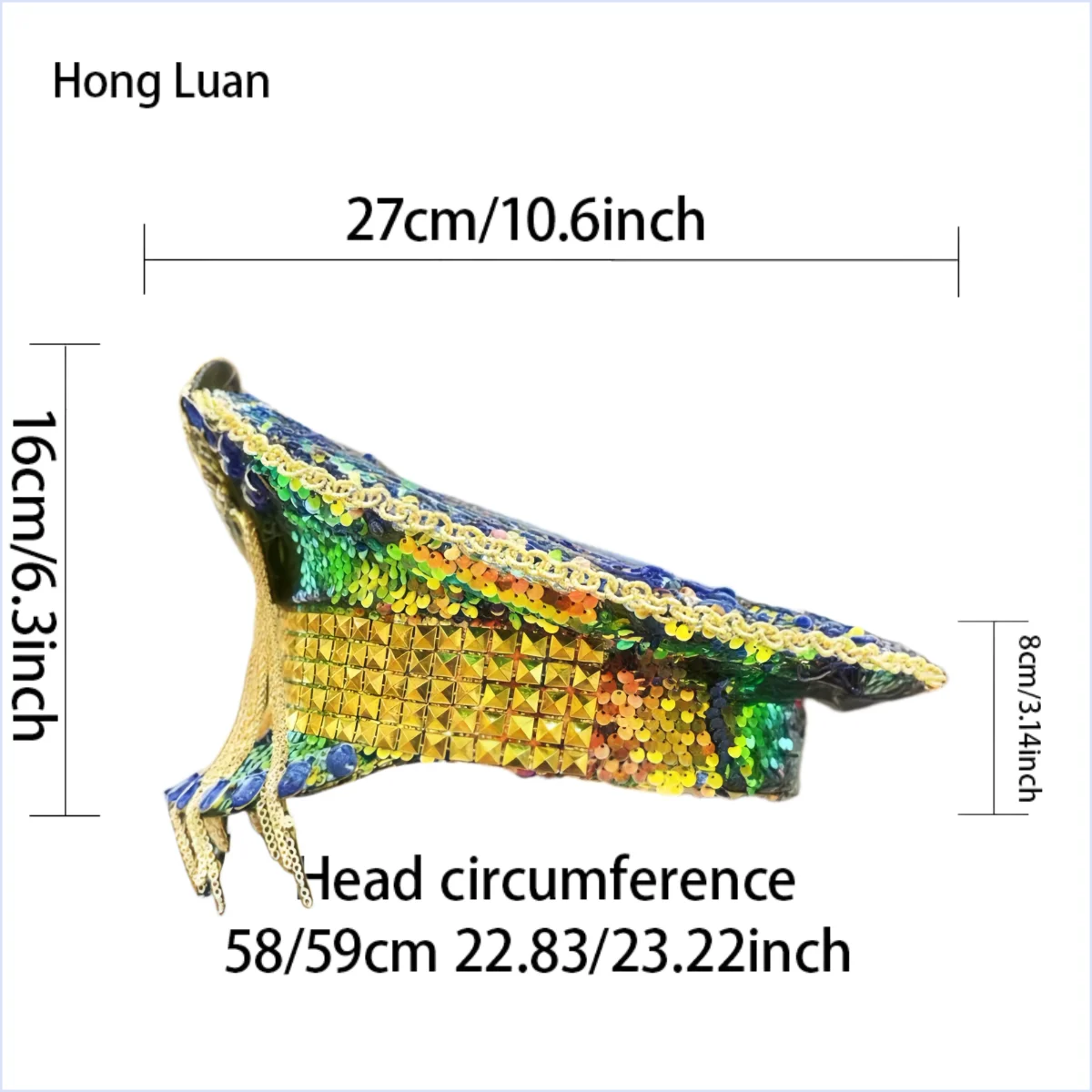 ホンルアン イエローレーザーレザーループキャプテンハット ラインストーン＆ミリタリーキャップ 女性用、レイブフェスティバルアクセサリー＆パーティーキャップ男性用