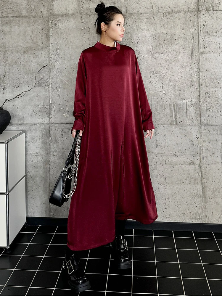 Women Coffee Red Brief Big Size Elegant Plain Dress New Turtleneck Long Sleeve Fashion Tide Spring Autumn 2025