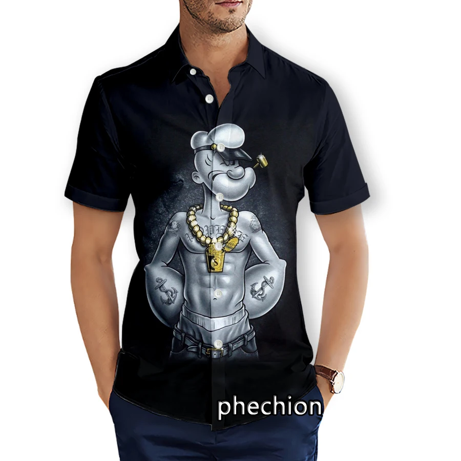 phechion Summer Mens Short Sleeve Beach Shirts Popeye the Sailor 3D Printed Casual Shirts Fashion Streetwear Men Tops X64