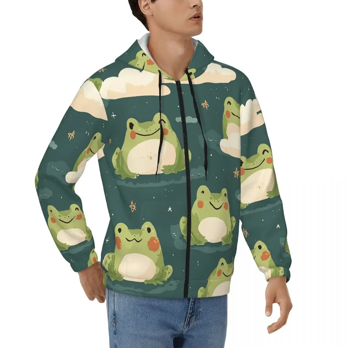 

Очаровательные толстовки на молнии с рисунком лягушки, пуловер в стиле Харадзюку, осень-зима, мужские и женские толстовки, топы с длинными рукавами