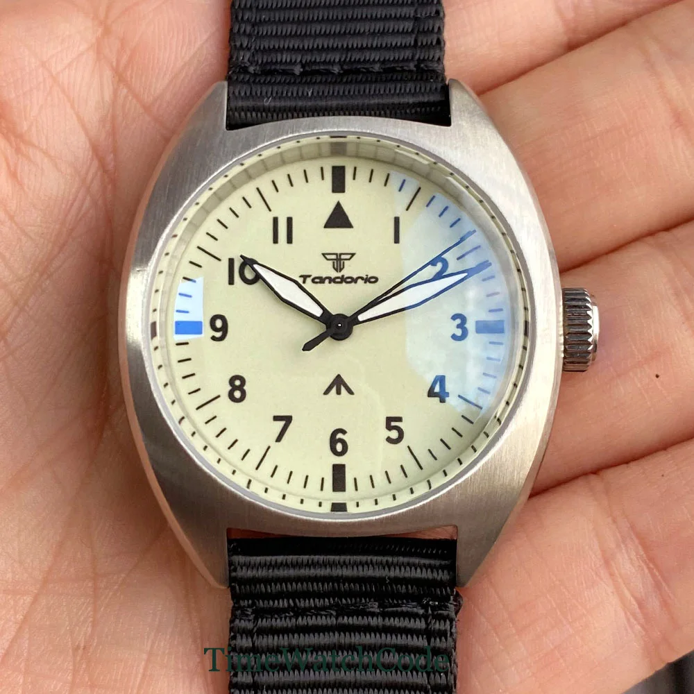 Tandorio 20Bar Automatic Watch for Men Diving Military NH35 Beige Dial 36mm 200m Waterproof  Blue AR Coating Sapphire Crystal
