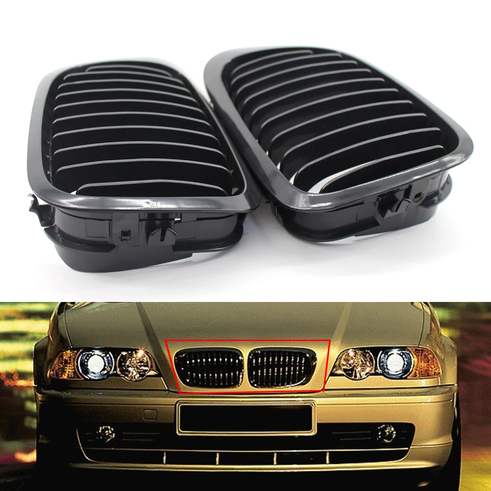 2pcs 1pair Front Grille Glossy Black ​for BMW 3 Series E46 2-Door 1999-2002 Grill Car Styling Accessories