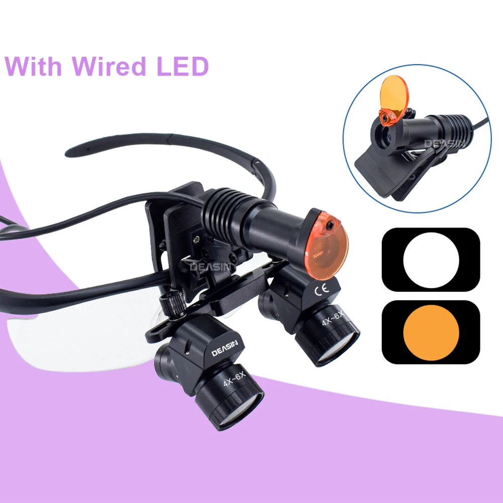 

DEASIN 4X 5X 6X Dentals 48° Binoculars Magnifiers Surgical Loupes with Light 5W Blub Wire Headlight Headlamp Lithium Battery 300