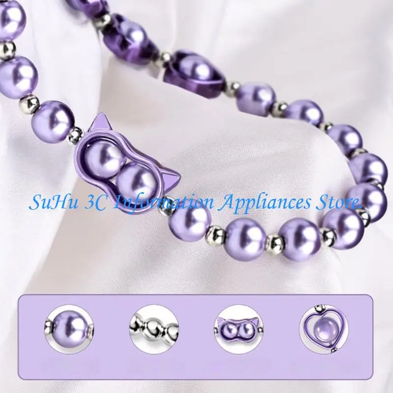  Secure Clip Phone Holder Lanyard Short Crystal Beads Chain Fashionable Eyes Charm for Everyday Carry Convenience