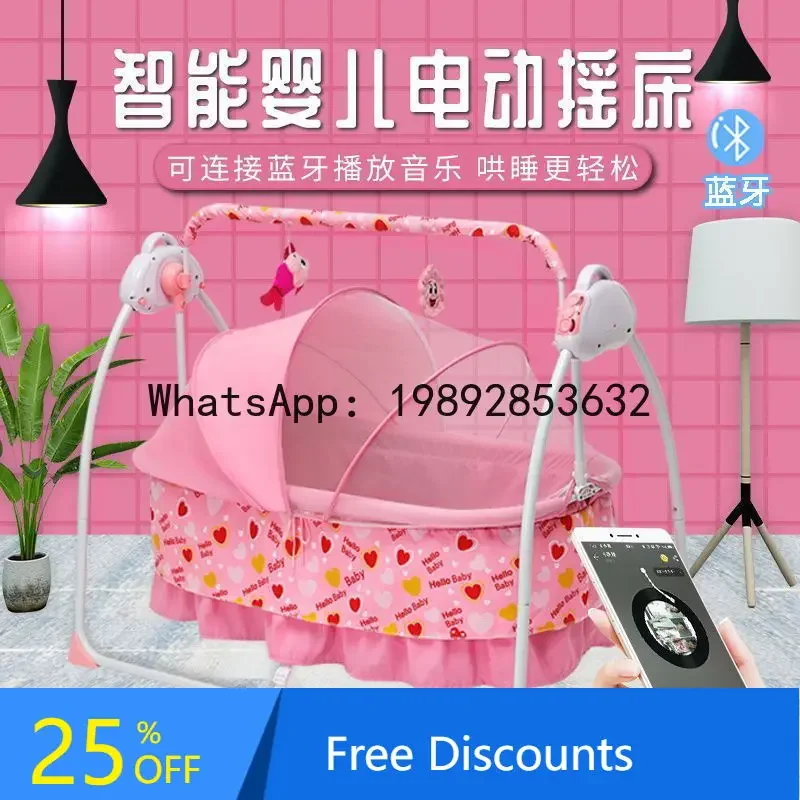 r15Electric Cradle Bed Multi-Functional Foldable Baby Cradle Newborn Enlarged Sleep Soothing Rocking Bed