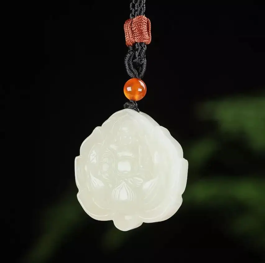 Chinese Natural HeTian Jade jadeite Hand-Carved pendant Maitreya Buddha