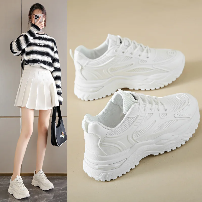 Sneakers Women  New Leather Chunky Sneakers Women's Sports Shoes Thick Tennis Vulcanized Shoes Basket Platform Shoes