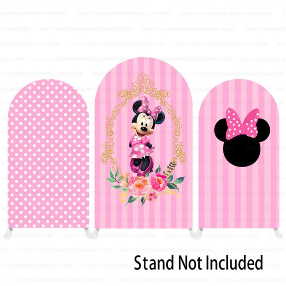 Pink Flowers Cartoon Girls Minnie Mouse Head Birthday Party Arch Backdrops Cover Baby Shower Background Photography Photo Studio