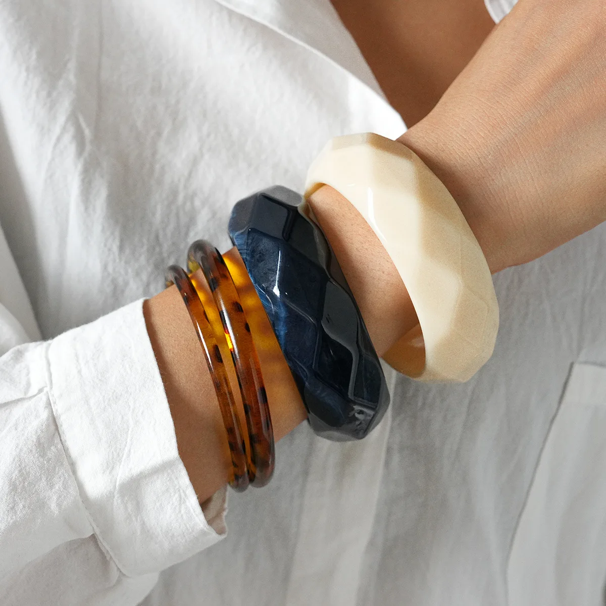 Punk Leopard Print Irregular Round Stacked Bracelets Women's Fashion Acrylic Resin Smudging Bangles Vintage Party Hand Jewelry F