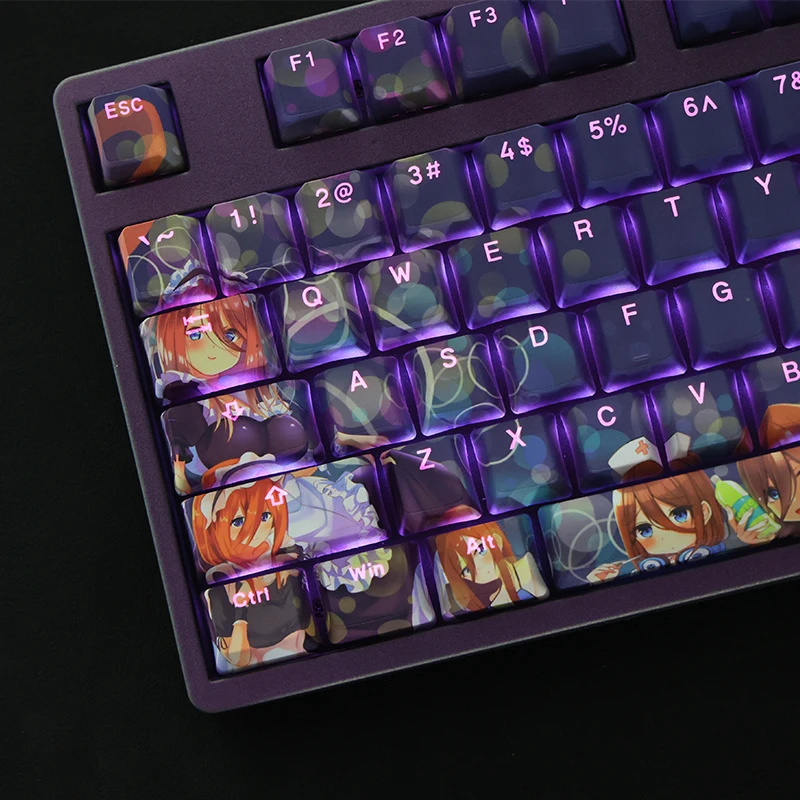 1 Bộ PBT Dye Subbed Keycaps Hoạt Hình Anime Chìa Khóa Mũ OEM Profile Backlit Keycap Cho Tinh Hoa Quintuplets Nakano Miku