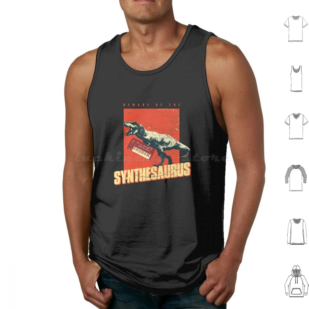 Analog Synthesaurus-Synth T Rex Synthesizer Nerd Design Tank Tops Vest Sleeveless Synthesizer Release Keyboard Electronic