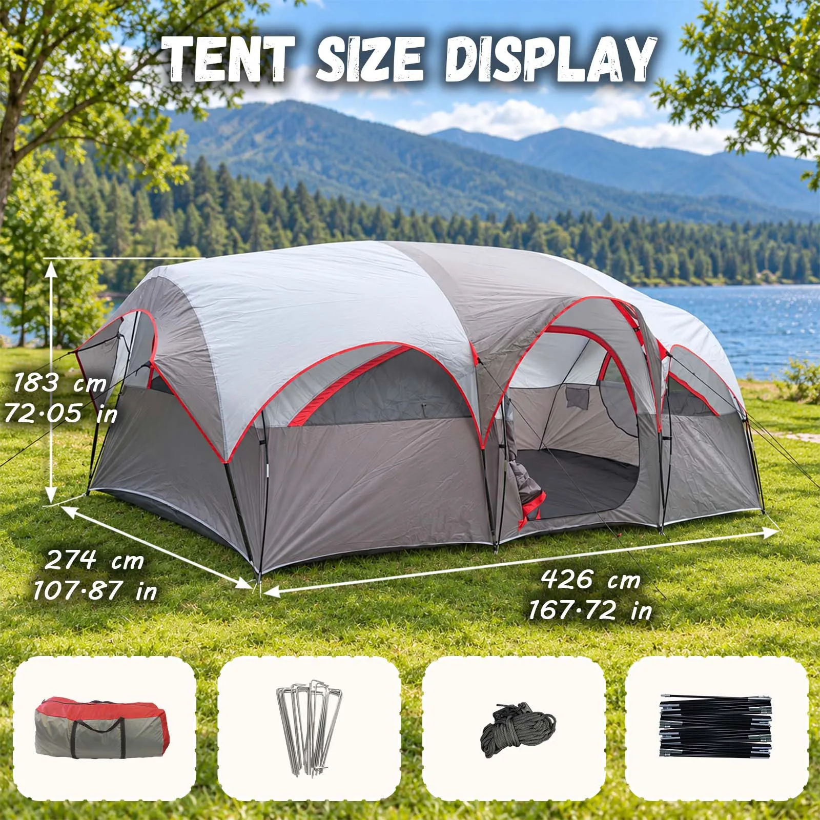 Extra Large Family Camping Tent 426cm for Grass Park Outdoor Family Gathering Day Camping