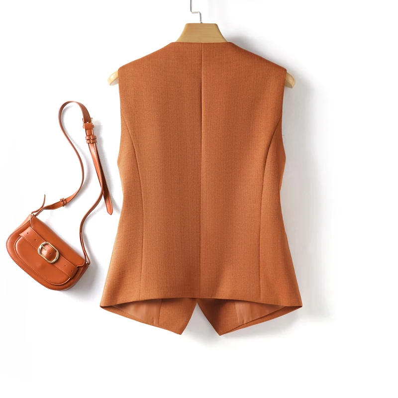 Fashionable Layered Sleeveless Suit Vest for Women Spring and Autum Single-Breasted Short V Neck Vest Top