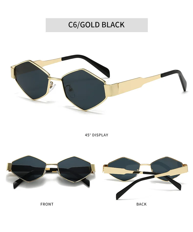 Polygonale Luxus Sonnenbrille Frauen Marke Mode Raute Sonnenbrille Frau 2024 Retro Vintage Metall Diamant Shades Brillen – Detail 14
