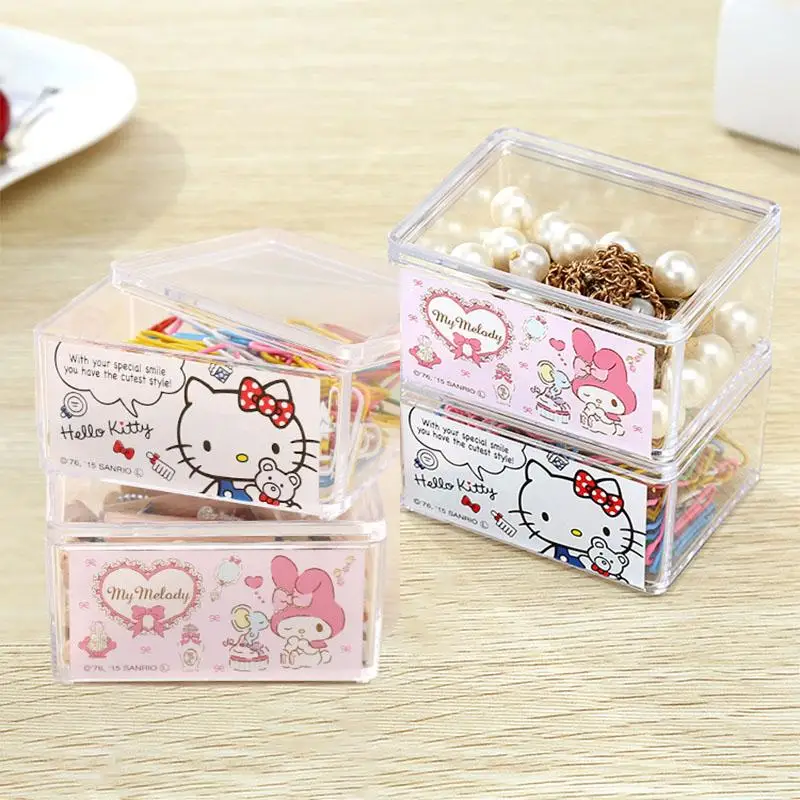 Cute Kawaii Sanrio Hellokitty My Melody Storage Box Jewelry Box Transparent Candy Box Dustproof Household Ins Girl Birthday Gift