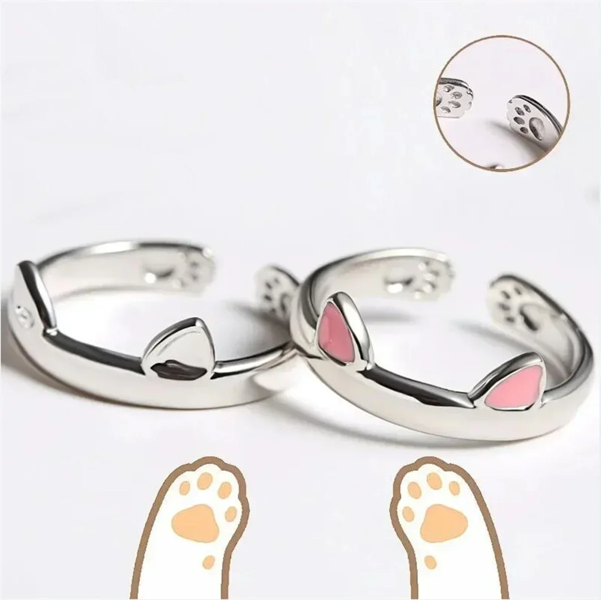 Korean Cat Ear Ring Adjustable Cute Open Ring for Girls Students Creative Couple Ring Simple Jewelry Gift for Women image 3