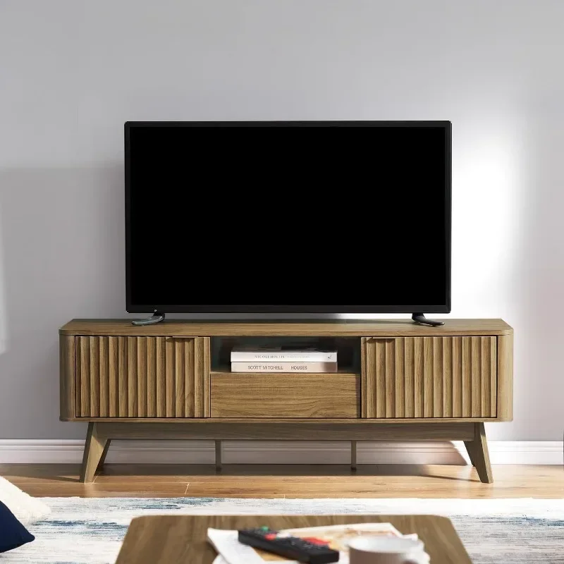 Affordable medieval retro style modern TV cabinet with solid wood waveform panel TV cabinet