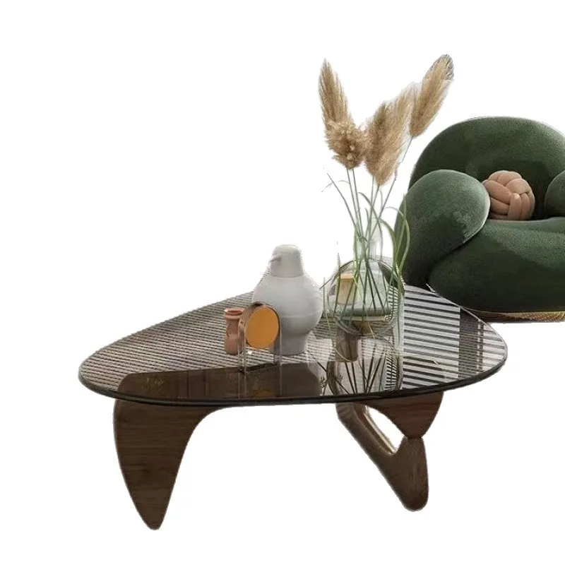 

Glass light luxury modern simple solid wood creative coffee table, household guest fashion sense coffee table