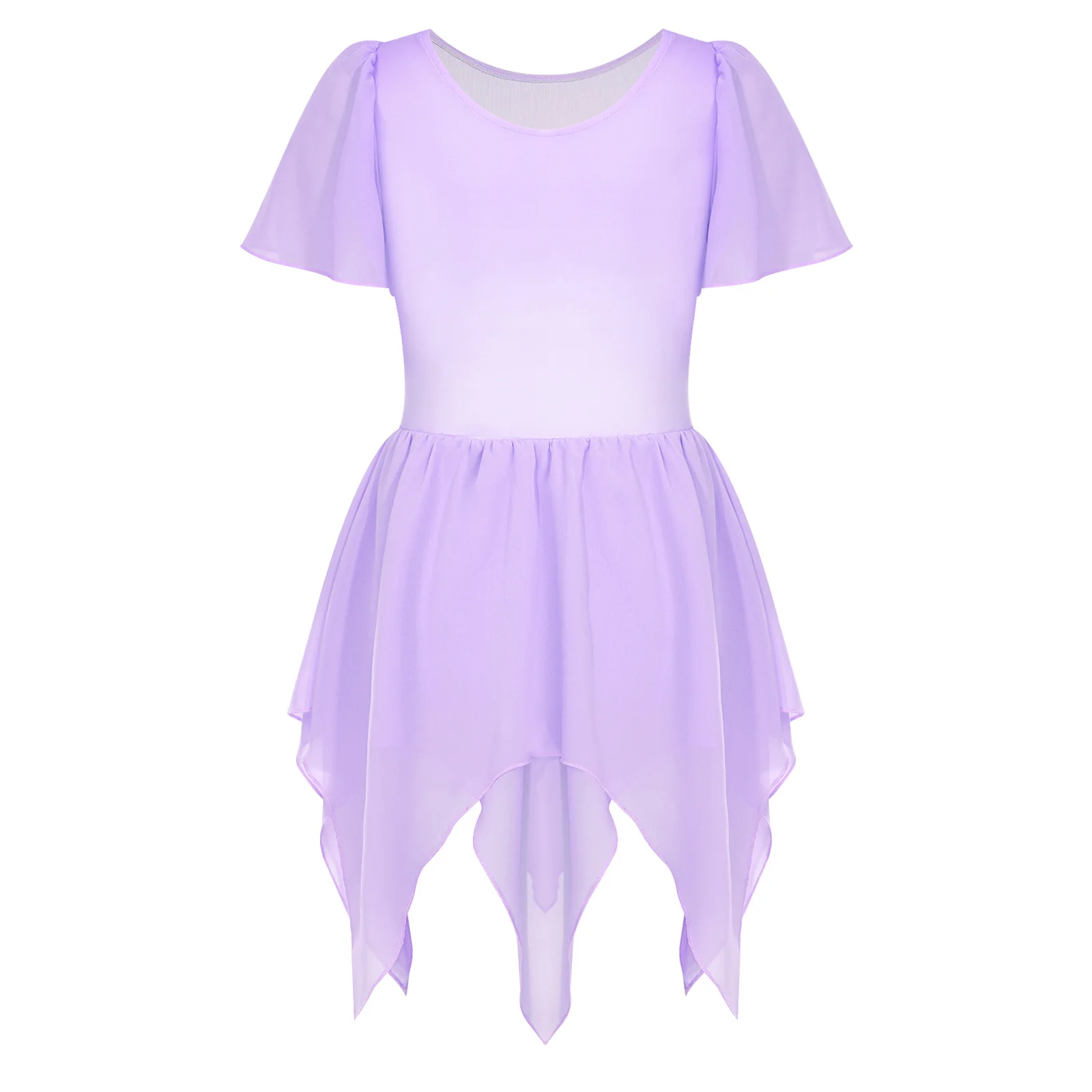 Kids Girls Rhinestone Ballet Dress Layered Ruffled Asymmetrical Hem Skating Dress for Dance Party Stage Performance Competition 3