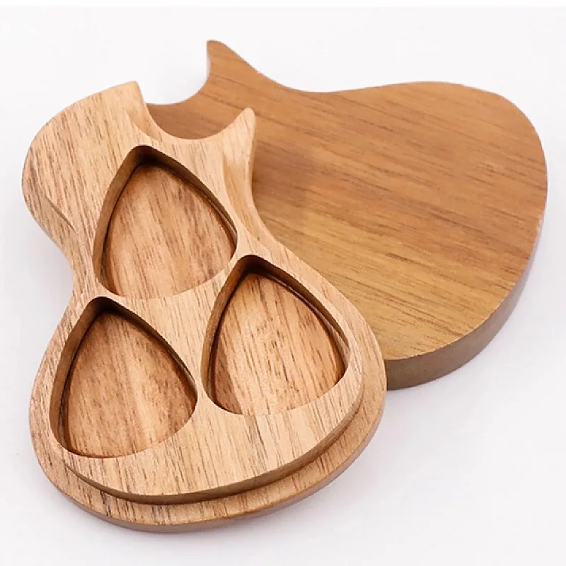 Wooden Guitar Picks Box Guitar Shaped Plectrum Case Container Acoustic Electric Guitar Pick Storage Organizer For Christmas Gift