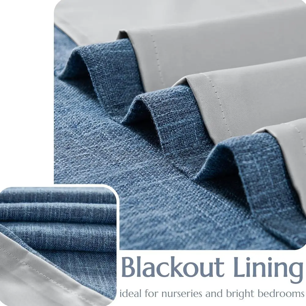 Französische Landhaus-Verdunkelungsvorhänge mit Leinenstruktur, 84 lang, für Wohnzimmer und Schlafzimmer, Blau, 2-teiliges Set