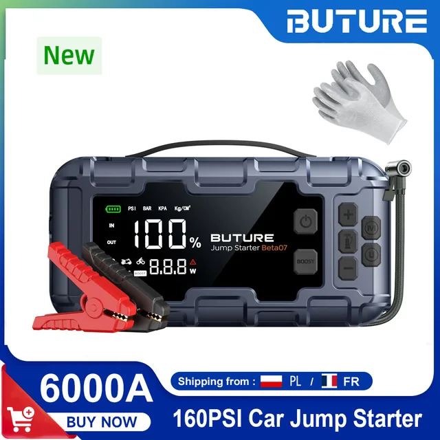 BUTURE 6000A Rozrusznik Samochodowy PD45W Power Bank Przenośna Pompka Powietrza 160PSI Awaryjne Urządzenie do Rozruchu Akumulatora Starter Samochodowy