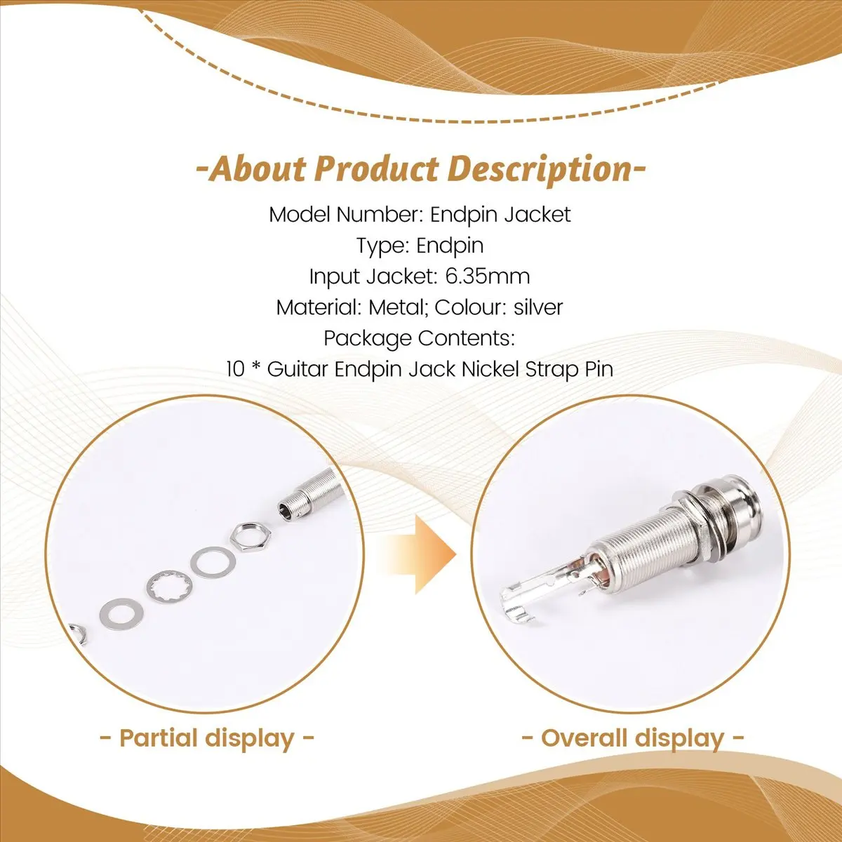 

(AD10) 10 шт. никелированных хромированных выходных разъемов для гитарного звукоснимателя с фиксатором ремня