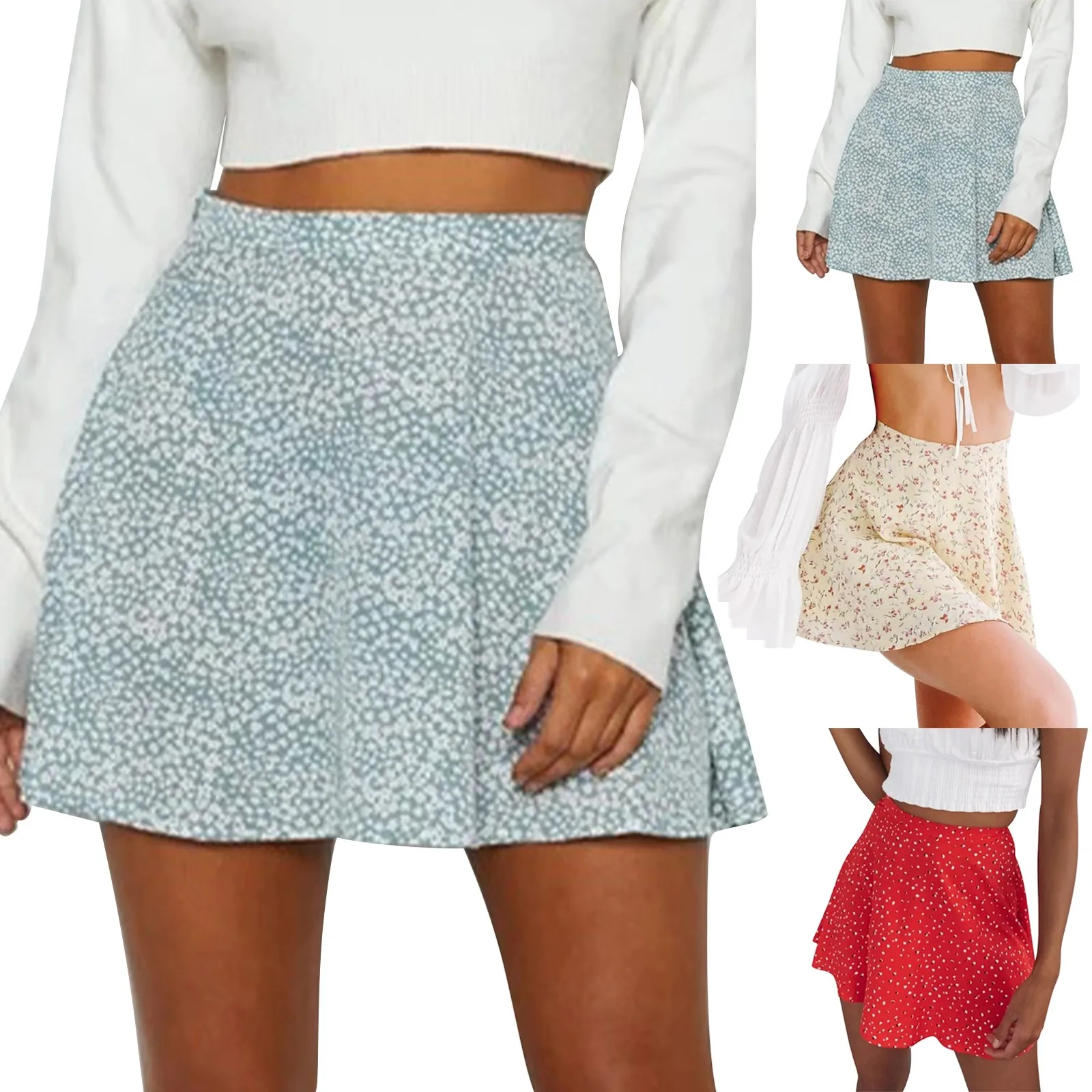 Summer Beach Bohe Skirt Ruffles Floral Printed Mini Skirt Elegant Sweet High Waist A-line Short Dress Female Clothes