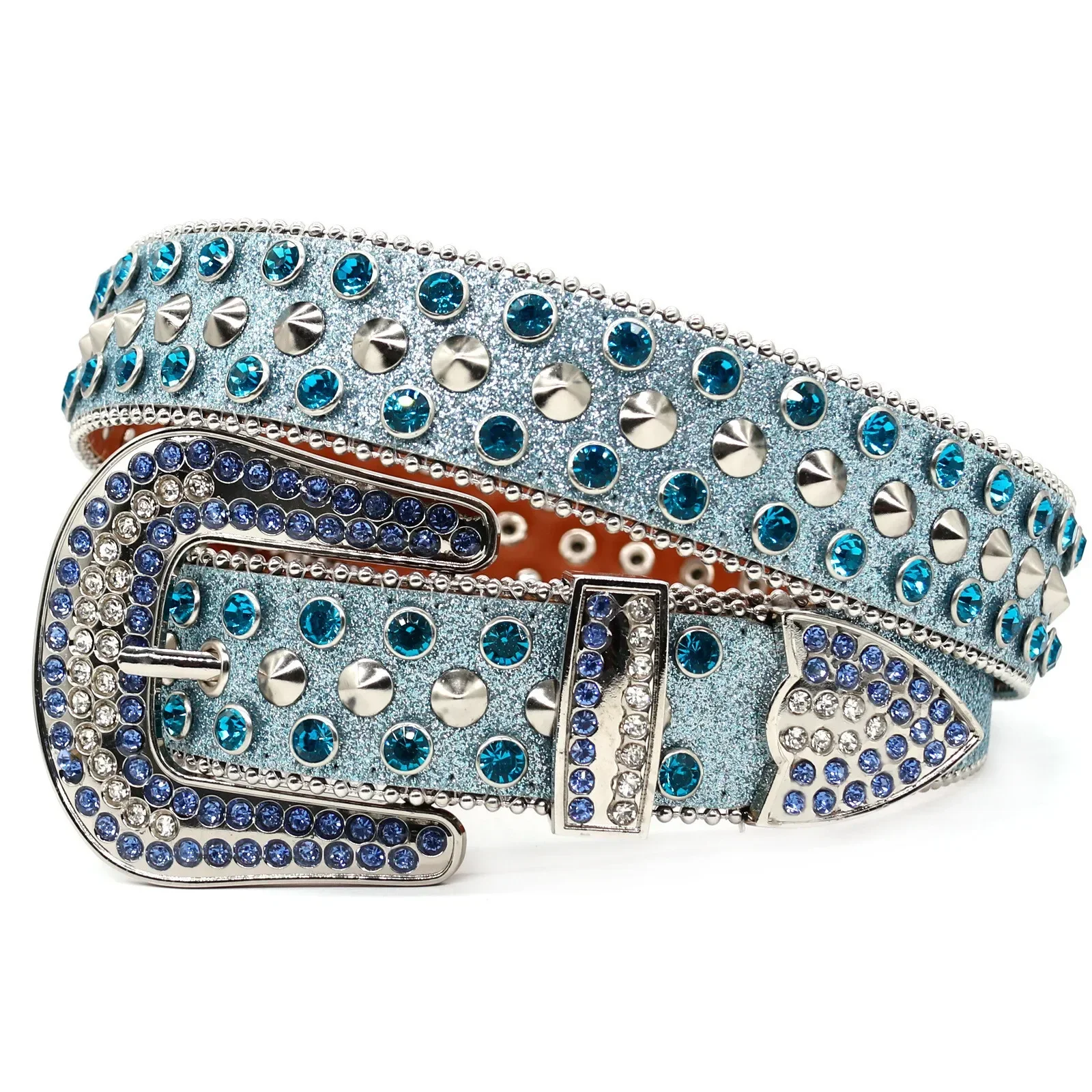Western Rhinestone Belt for Women Men Rivet Studded Y2K Bling Leather Belts