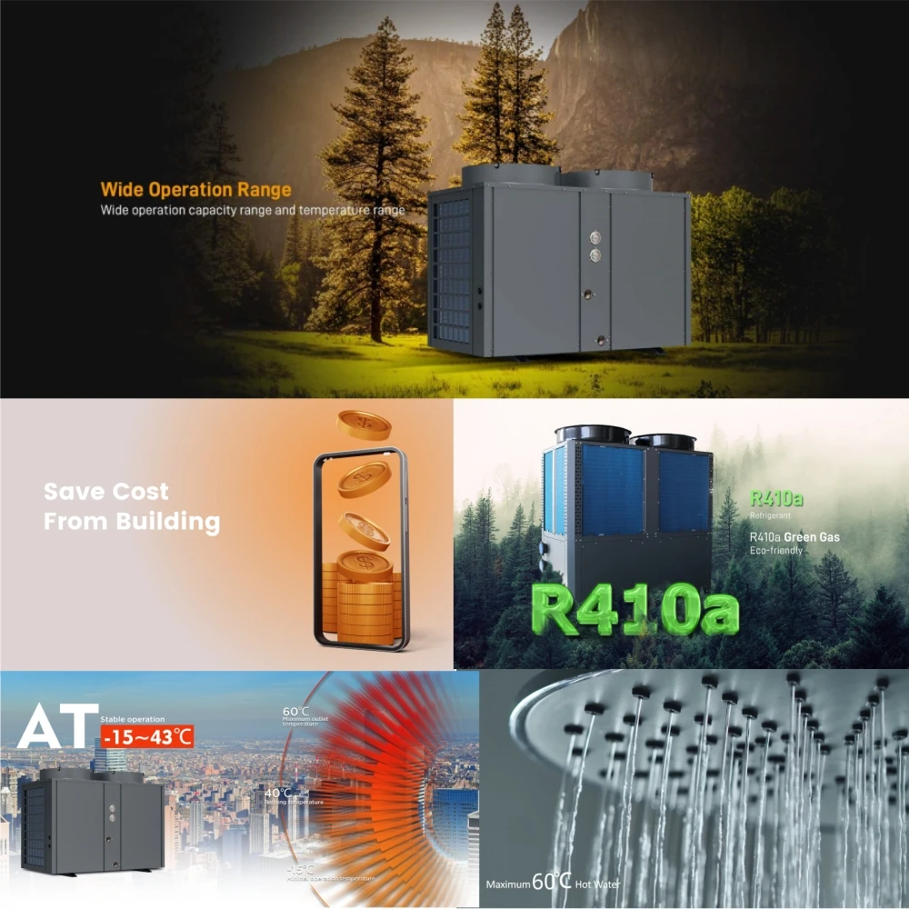 22KW/32KW/38KW45KW/75KW/90KW/100KW/200KW R410a الهواء مضخة تسخين المياه سخان المياه التجارية الكهربائية/تسخين المياه بالطاقة الشمسية