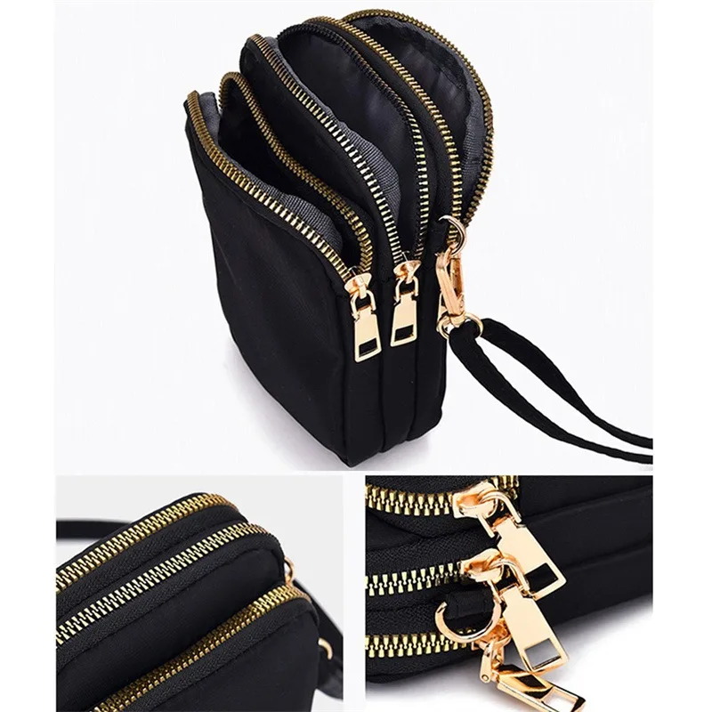 Minimalist Vertical Crossbody Phone Bag for Women Men Lightweight Nylon Shoulder Purse with Zipper Compact Coin Holder Sling view 4