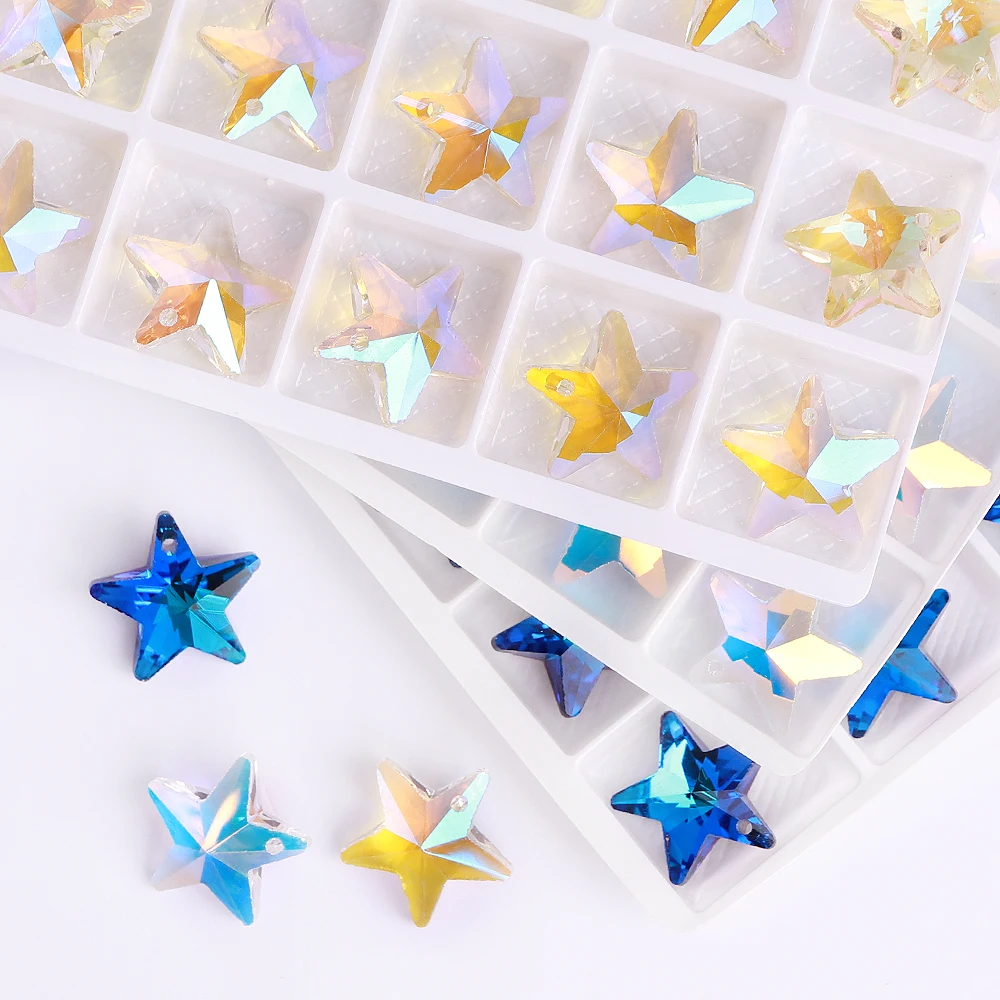 18MM Five Pointed Star Glass Rhinestone Pendant Single Hole Crystal Gemstones Strass Jewelry DIY Accessories for Making Necklace