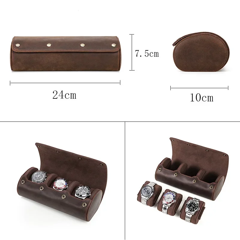 Retro 3 Slots Watch Box Organizer For Men Watch Gift Box Leather Case Watch Roll Travel Display Storage Box with Slid in Out