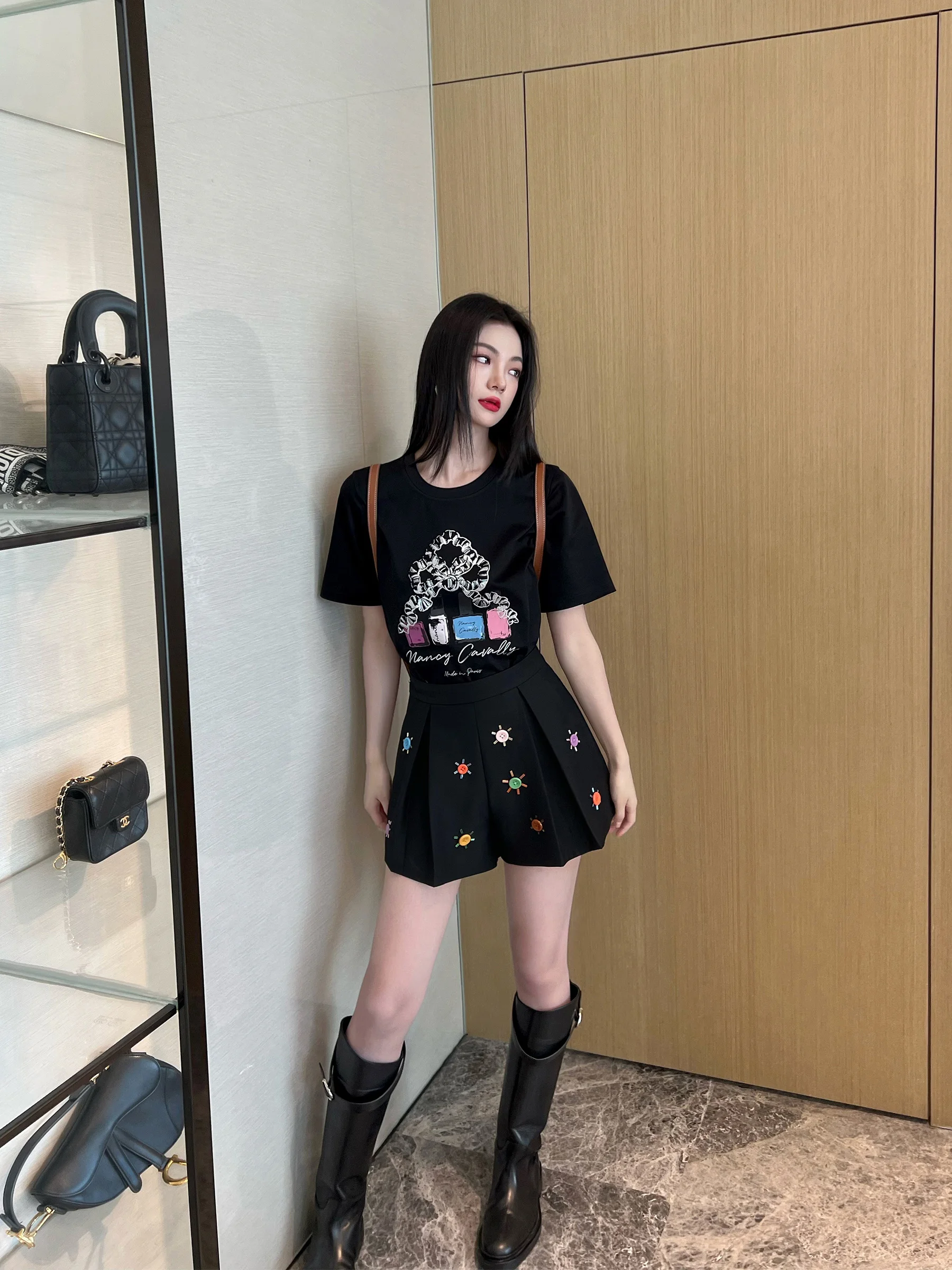 

Брюки NancyCavally Gold Ratio из тонкой шерсти с пуговицами, микро-плиссировкой, повседневные, с высокой талией, широкие штанины, весна 2025