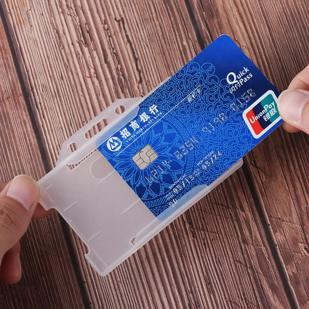 Portable Work Card Holder ID Business Card Badge Sleeve Single Sided Card Insertion Plastic Protector Cover Name Card Sleeve