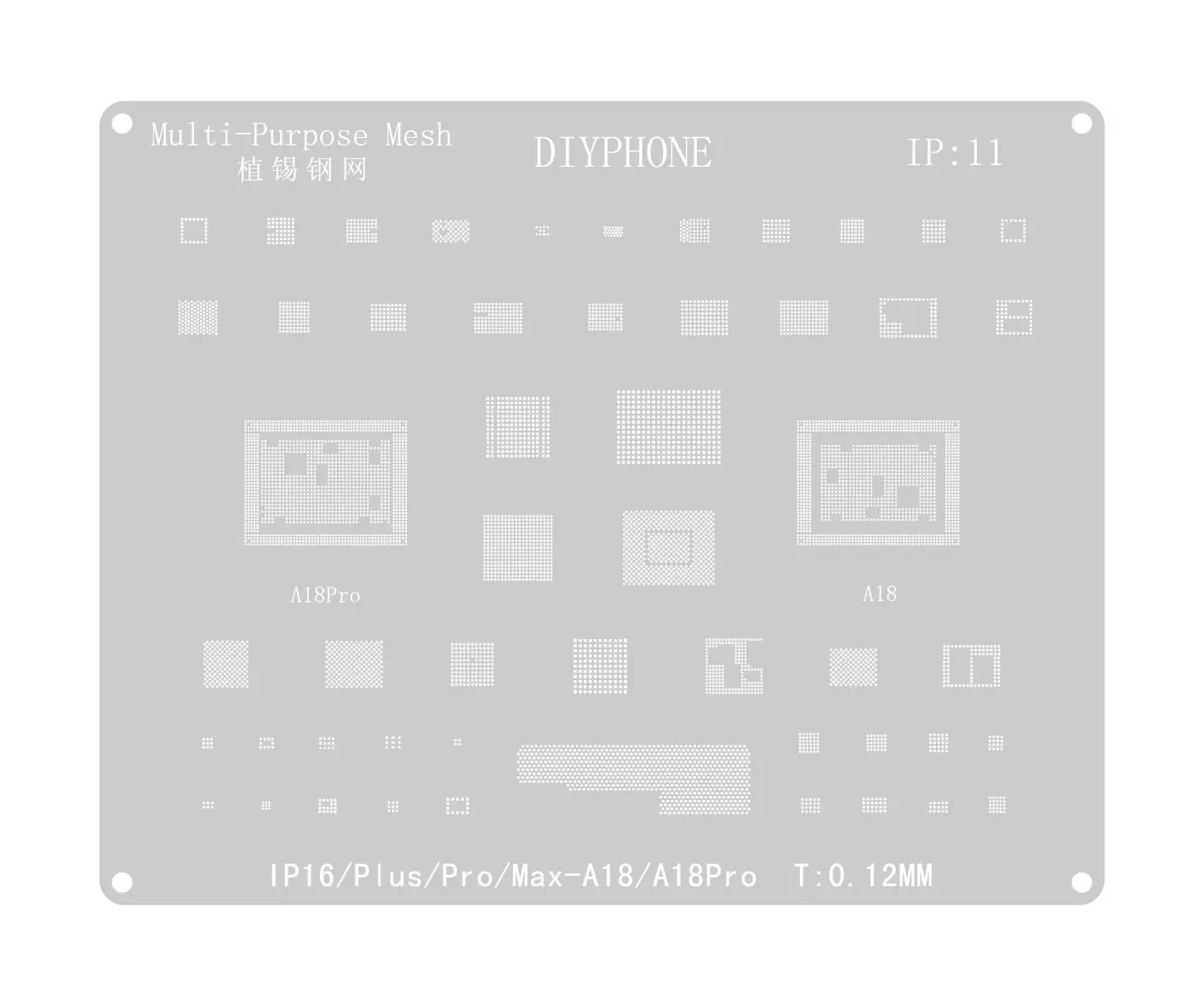 DIYPHONE BGA Reballing Stencil 0.12mm Pianta Rete in acciaio di stagno per iPhone 16 16Pro 16Pro 16Pro Max Schermo LCD IC Strumenti di riparazione