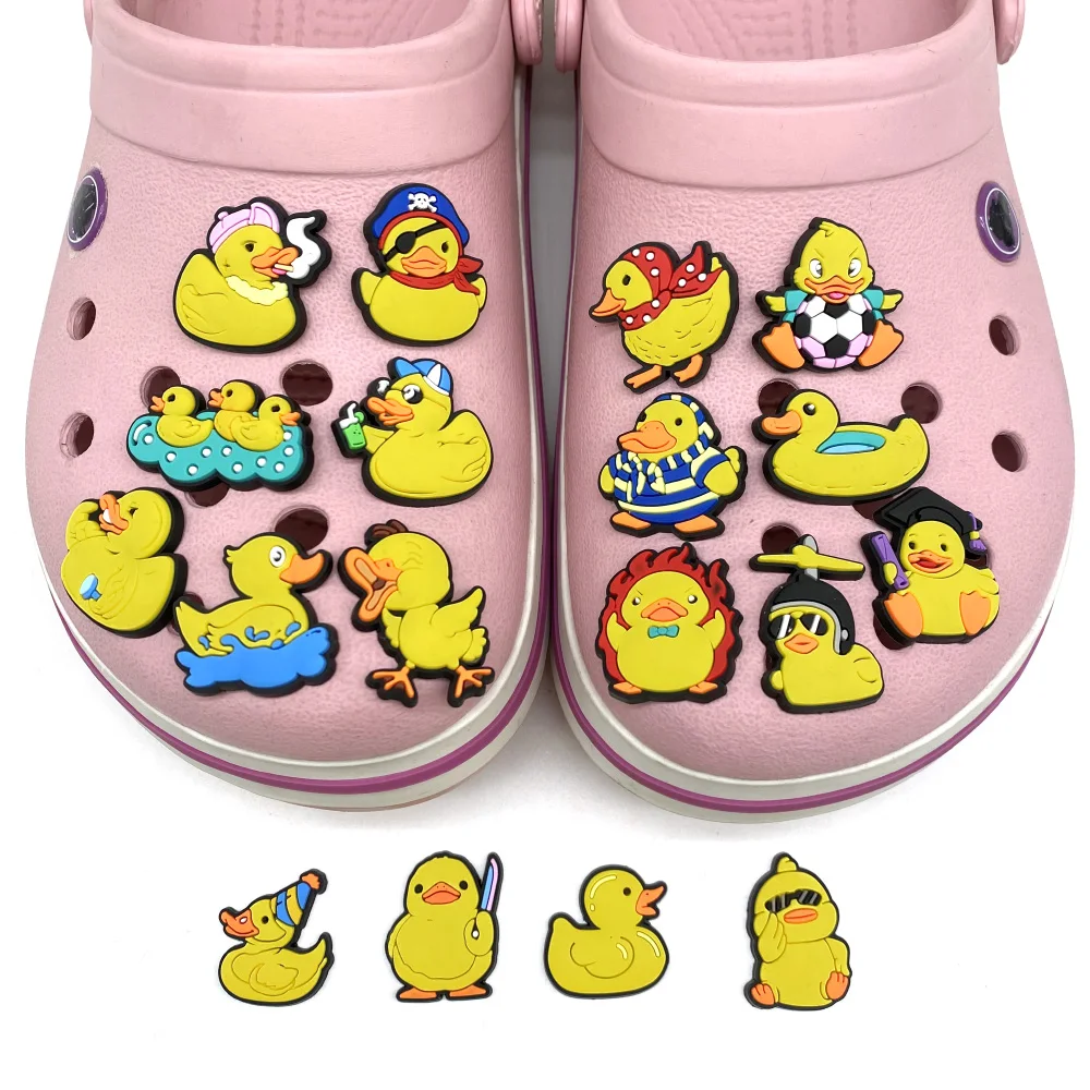 New Arrival 18-100Pcs Swimming Duck PVC Shoe Charms Lovely Slipper Button Decorations DIY Boys Girls Wristband