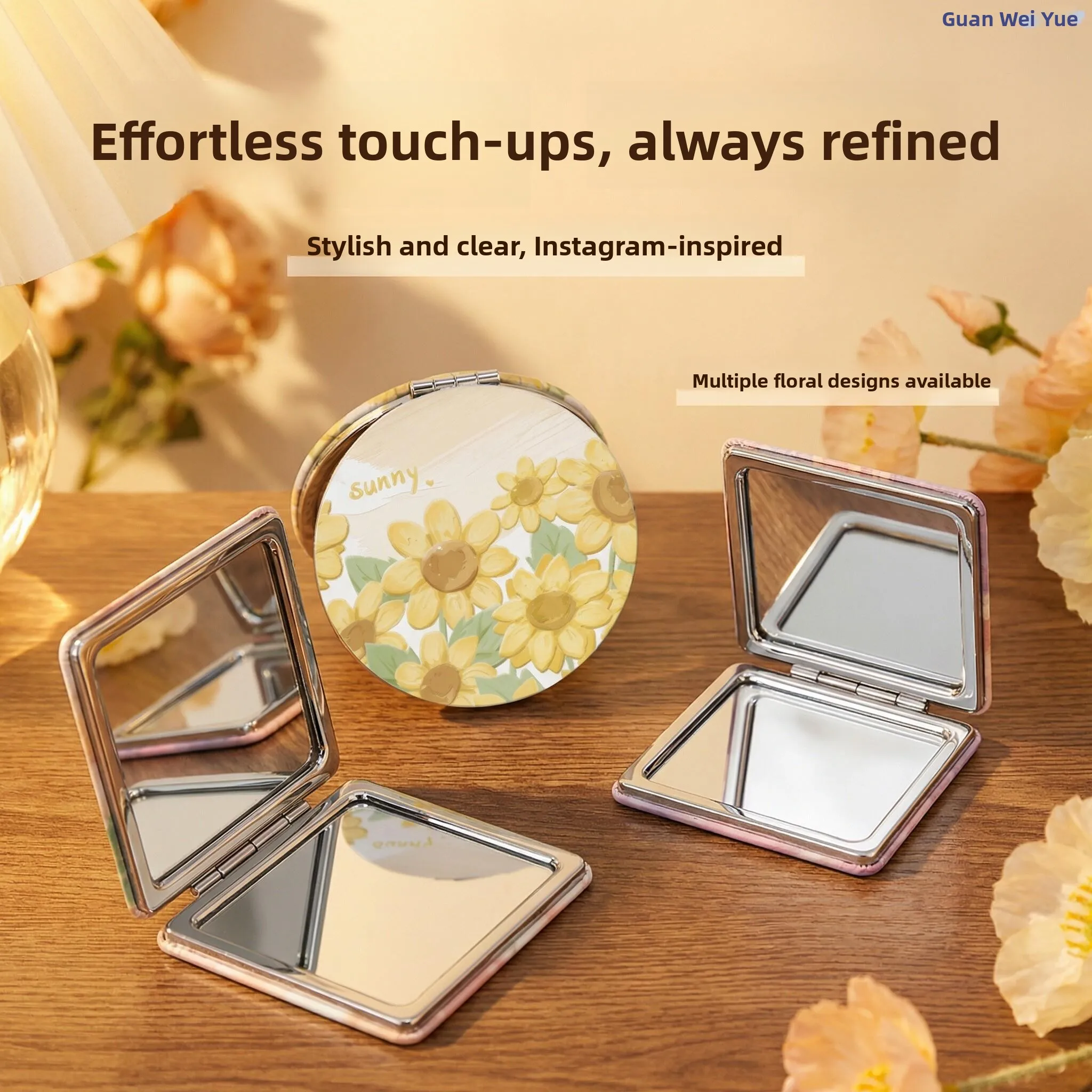 

Portable Handheld Makeup Mirror Floral Design Compact Size High Aesthetic Value Ideal for Students Creative Country Style