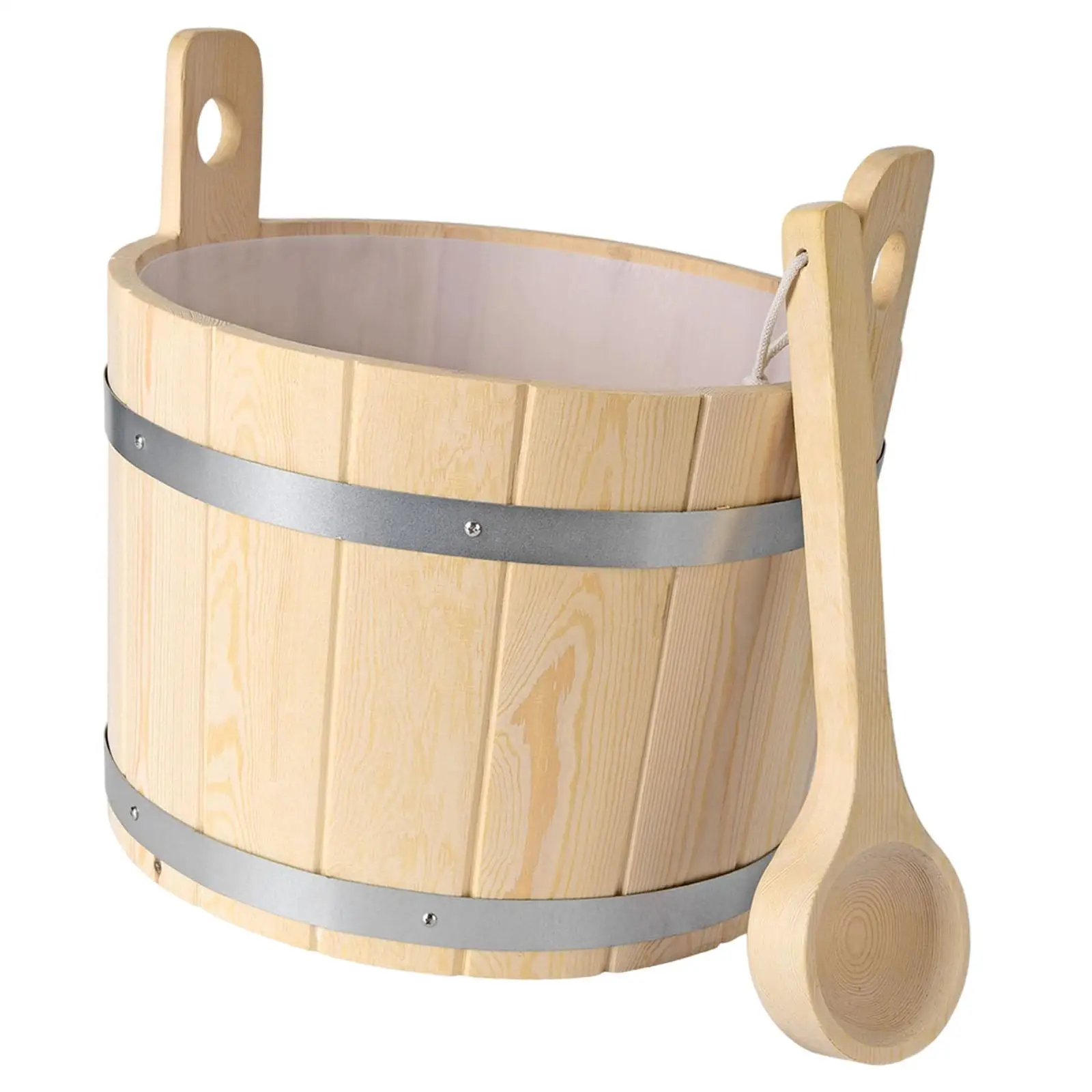 17L Wood Sauna Barrel and Ladle Multifunctional Shower Bucket Premium Tub Barrel Sauna Accessories for SPA Bathroom Sauna Home