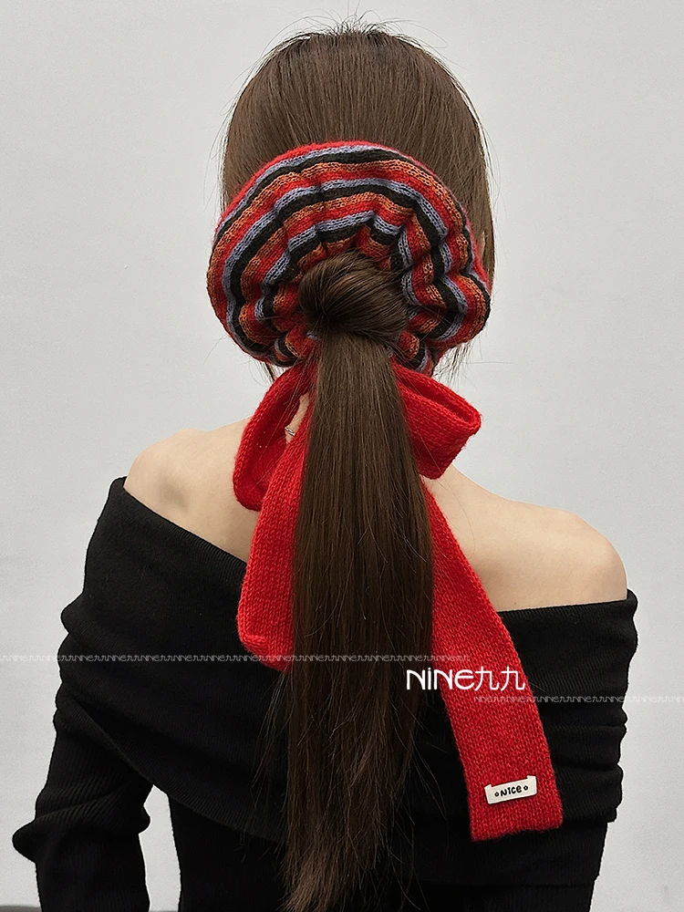 

Color knitted large hair band, hair accessories, scarf, red headgear, women