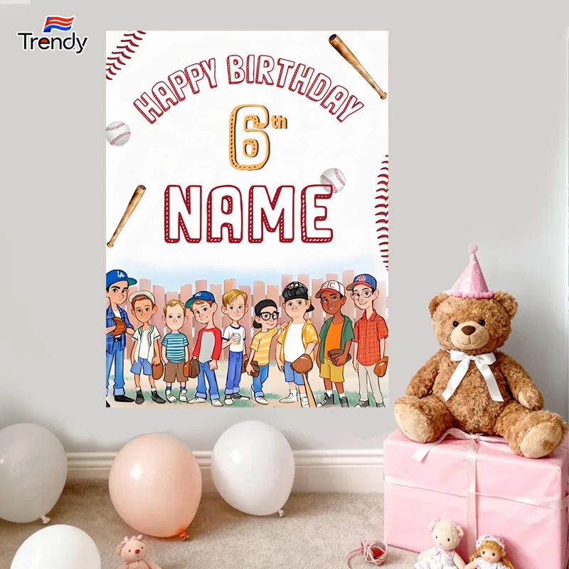 Baseball Birthday Background Boys Custom Birthday Backdrop Banner Flag Banners Personalized Name