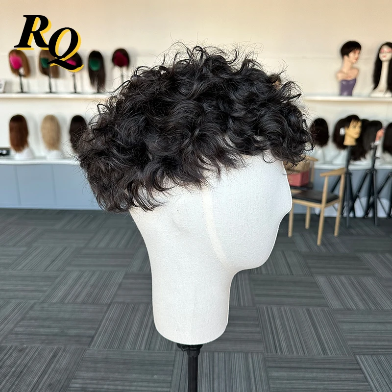 Peruka dla mężczyzn Curl Pre Cut Styled Human Hair Toupee Australia Base Hair Replacement Systems Lace&PU Protesis Hombre Male Wig