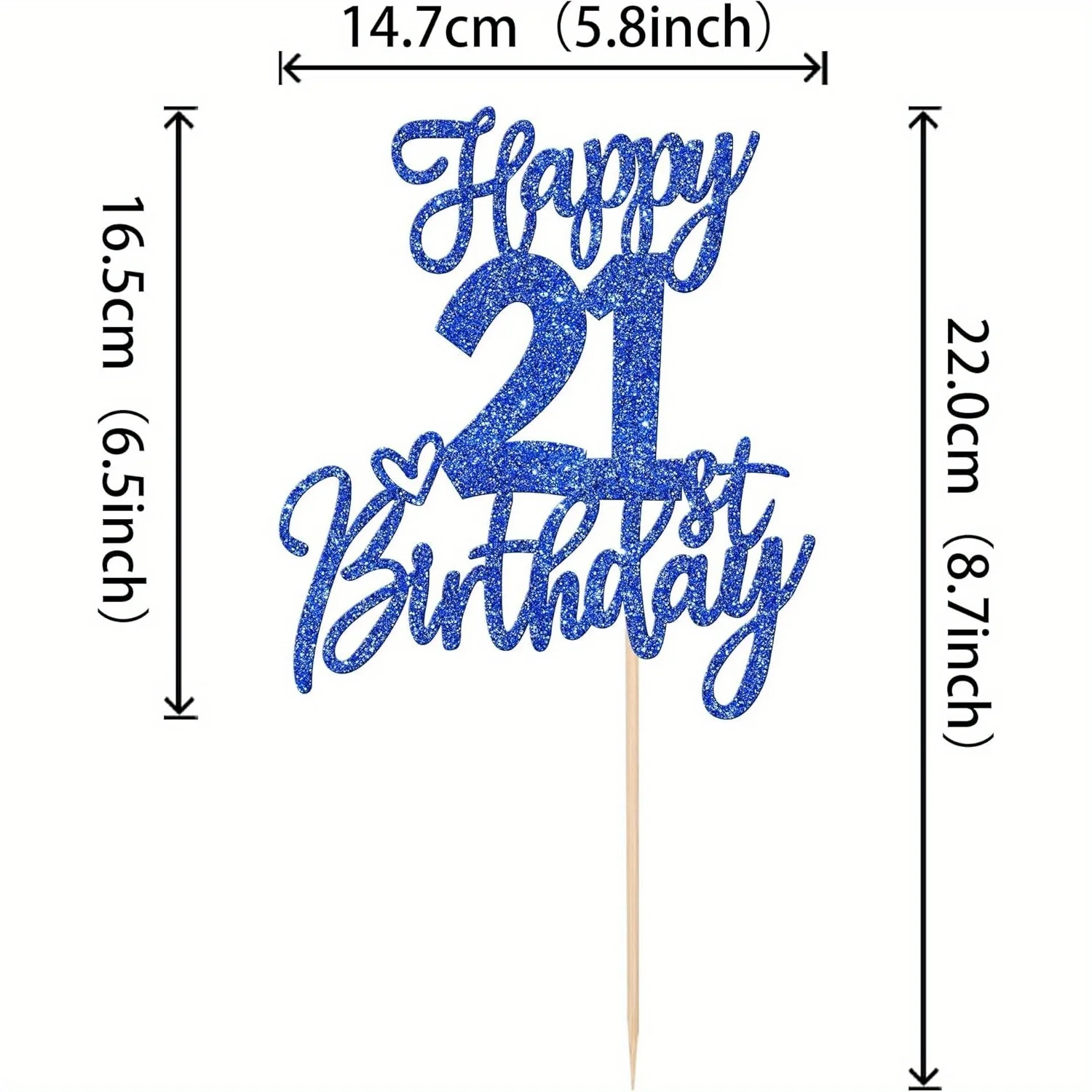 1 x blauer, glitzernder, moderner Tortenaufsatz „Happy 21st Birthday“ – Prost auf 21 Jahre, Twenty One Hello 21 Kuchendekoration – Detail 2