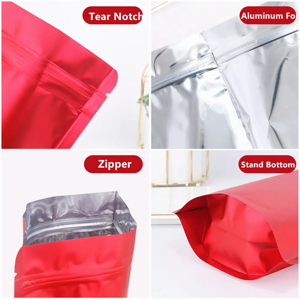 100pcs Re-closable Colors Stand Up Aluminum Foil Zip Lock Bags Matt Finish - Food Grade Self Sealing Pouch Snacks Cereal Package