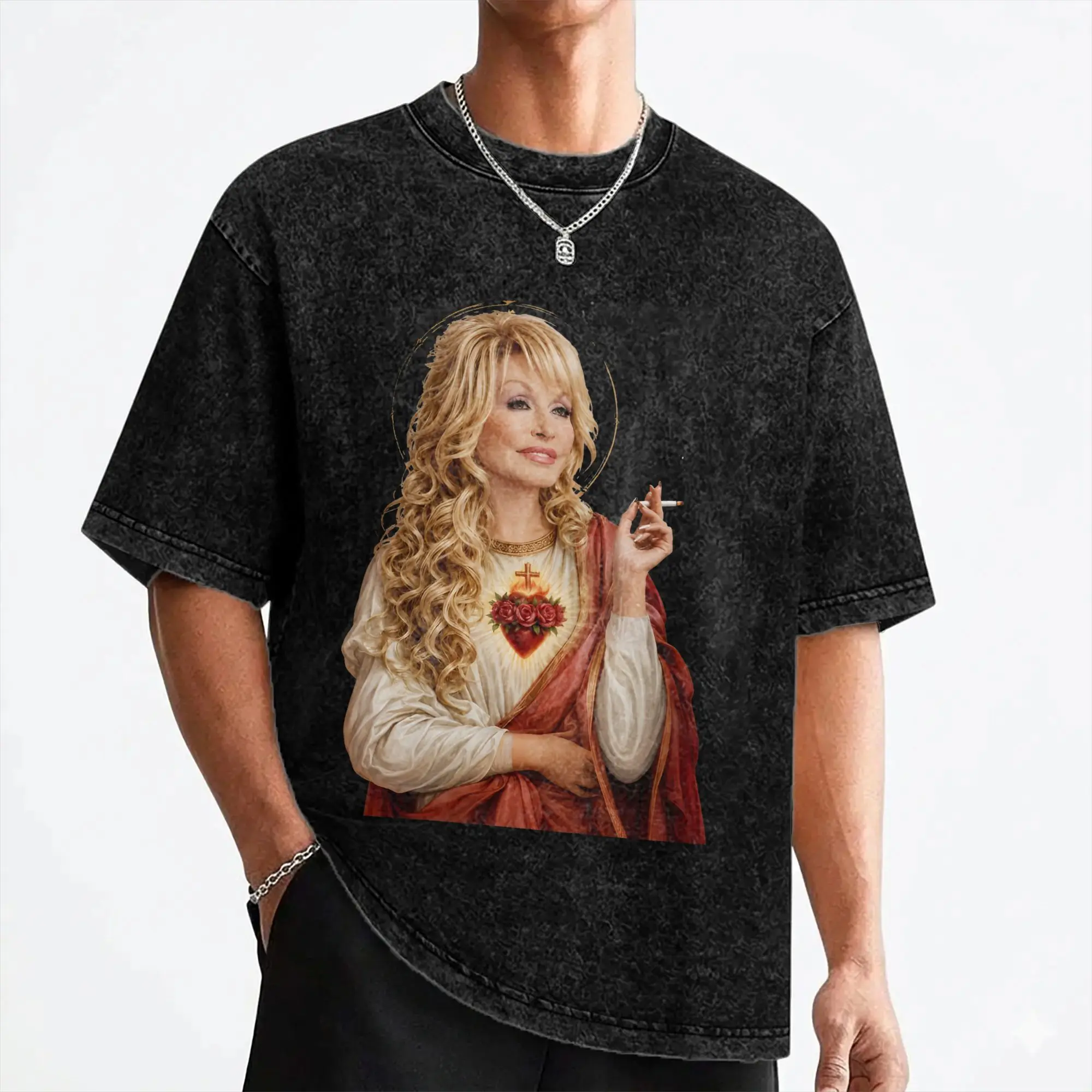 Singer D-Dolly Parton T Shirts Washed Cotton High Street T-Shirts  Fashion for Men Women Streetwear Graphic Printed Tops Tees