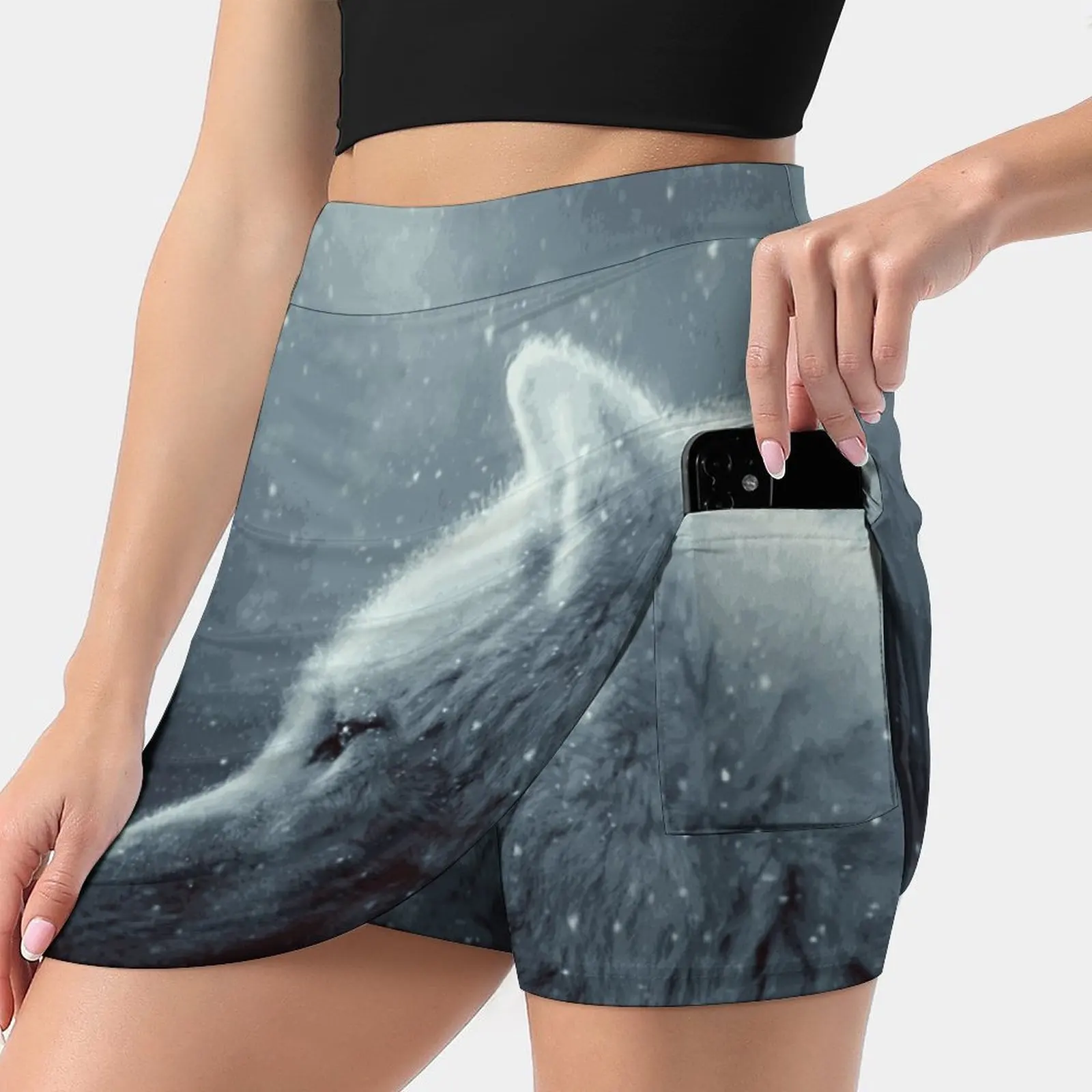 

Wolf Women's skirt With Hide Pocket Tennis Skirt Golf Skirts Badminton Skirts Running skirts Wolf Abstarct Dark Dark Art