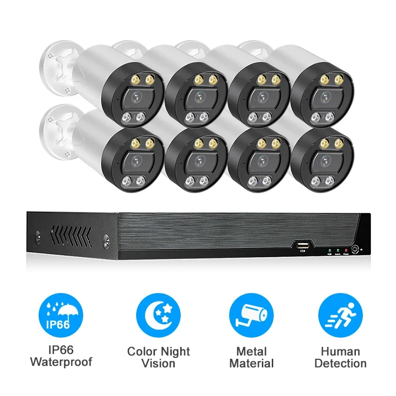 Ao ar livre 1080p 8mp 5mp 3mp 8ch conjunto de segurança 4k nvr kit câmera vigilância vídeo 4 canais cctv sistema câmera segurança